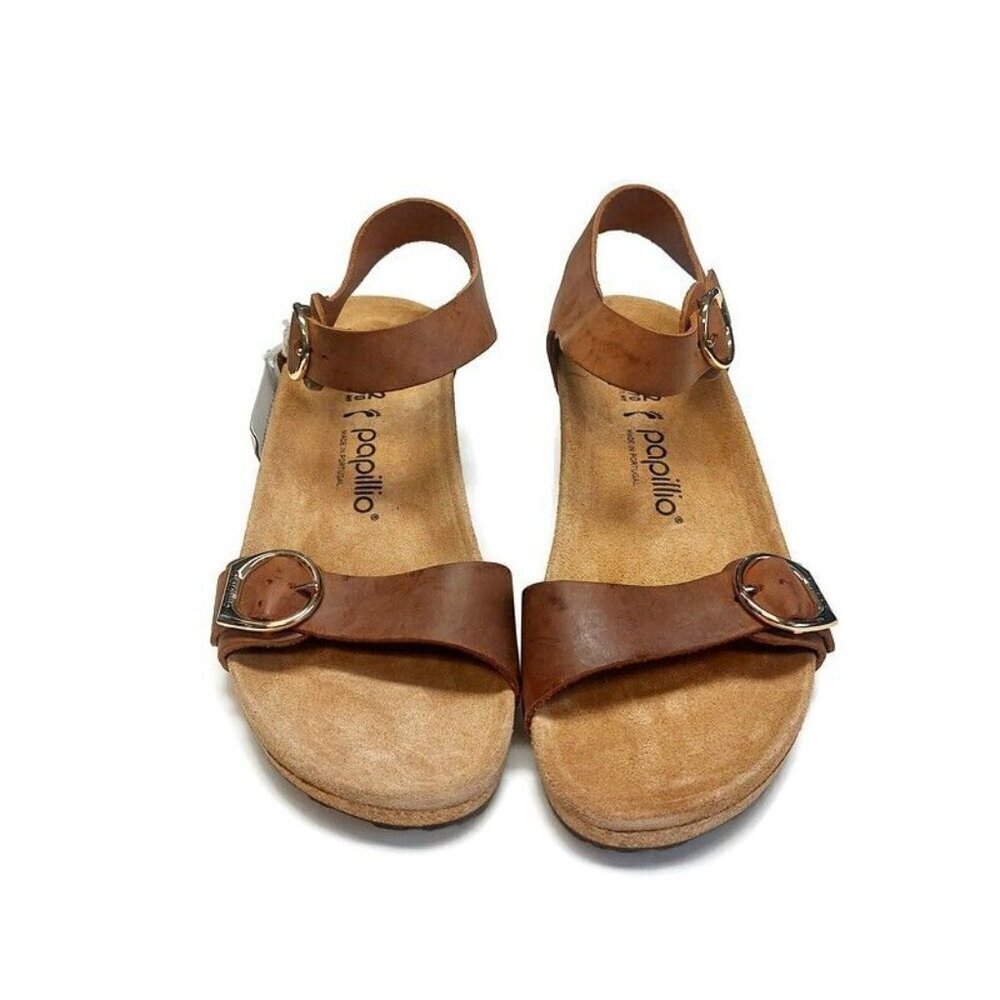 Papillio By Birkenstock Soley Ring Buckle Wedge Sandals Sz 11 Cognac NARROW Fit - Picture 6 of 10